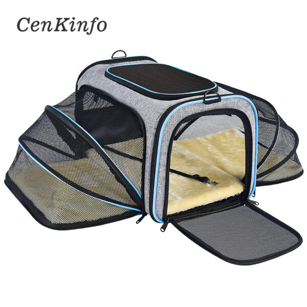 CenKinfo Carrier For Cat Pet Airline Approved Expandable Foldable Soft Dog Carrier 5 Open Doors Reflective Tapes Cat Travel Bag